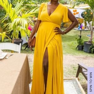 Lulu's Much Obliged Golden Yellow Wrap Maxi Dress